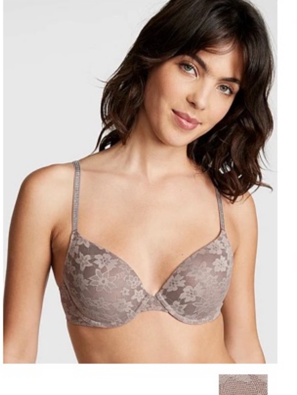 PINK Rhinestone Lacey Flower Push-Up Bra